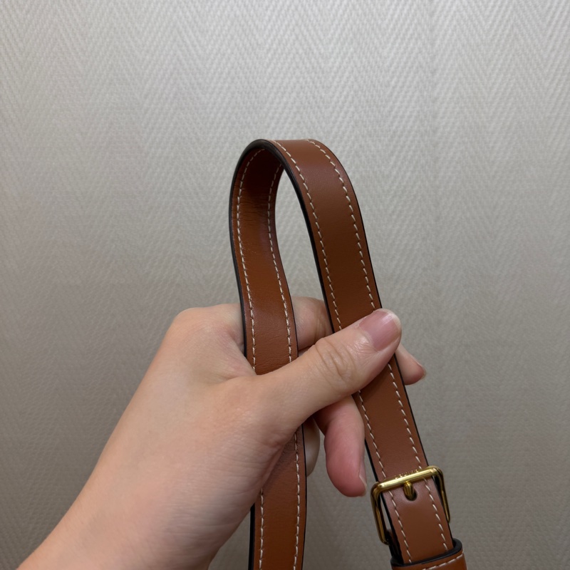 Celine PVC咖牛皮金釦中型斜背馬鞍包-13