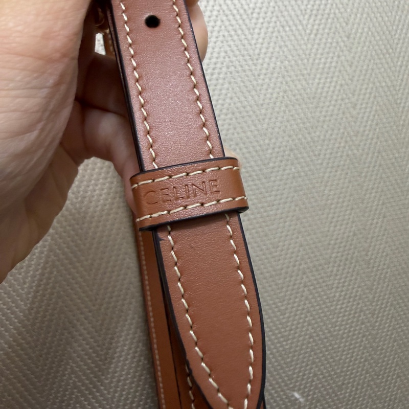 Celine PVC咖牛皮金釦中型斜背馬鞍包-15