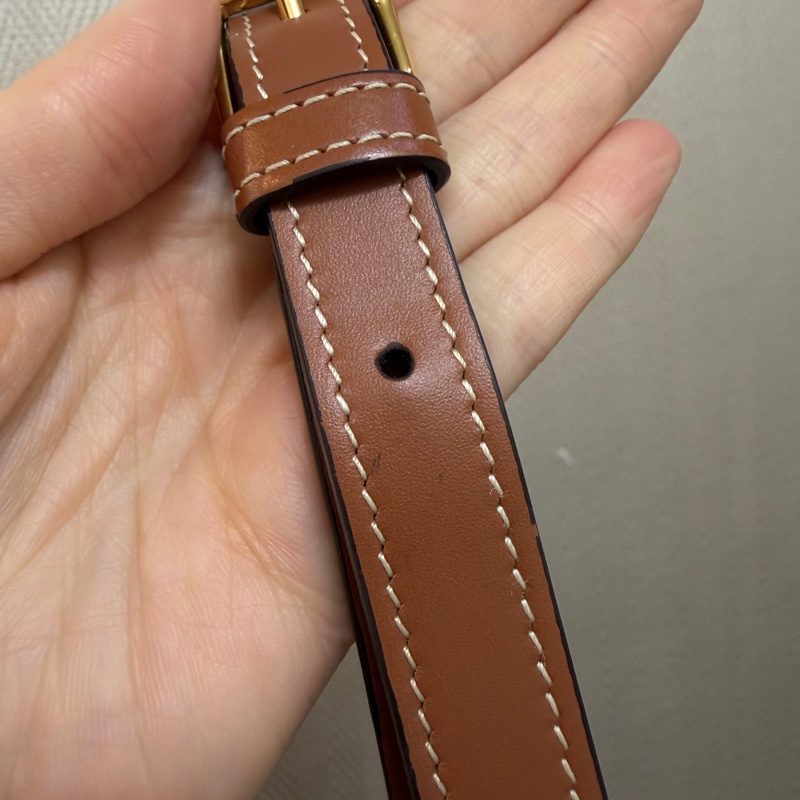 Celine PVC咖牛皮金釦中型斜背馬鞍包-16