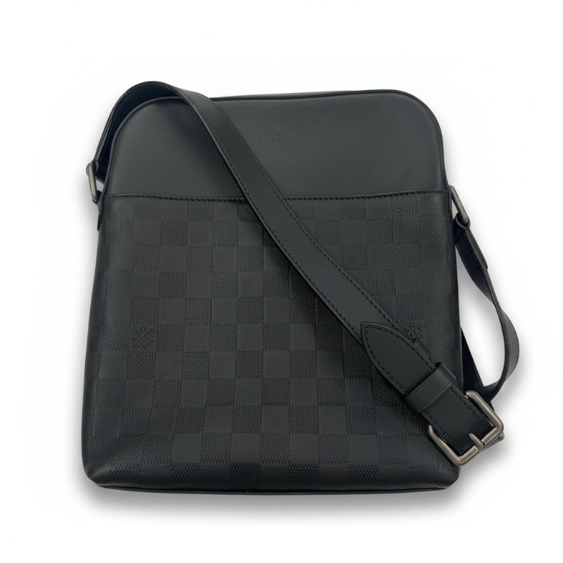 LOUIS VUITTON 路易威登 N23355 側背包 皮革 棋盤格 黑色 銀扣-0