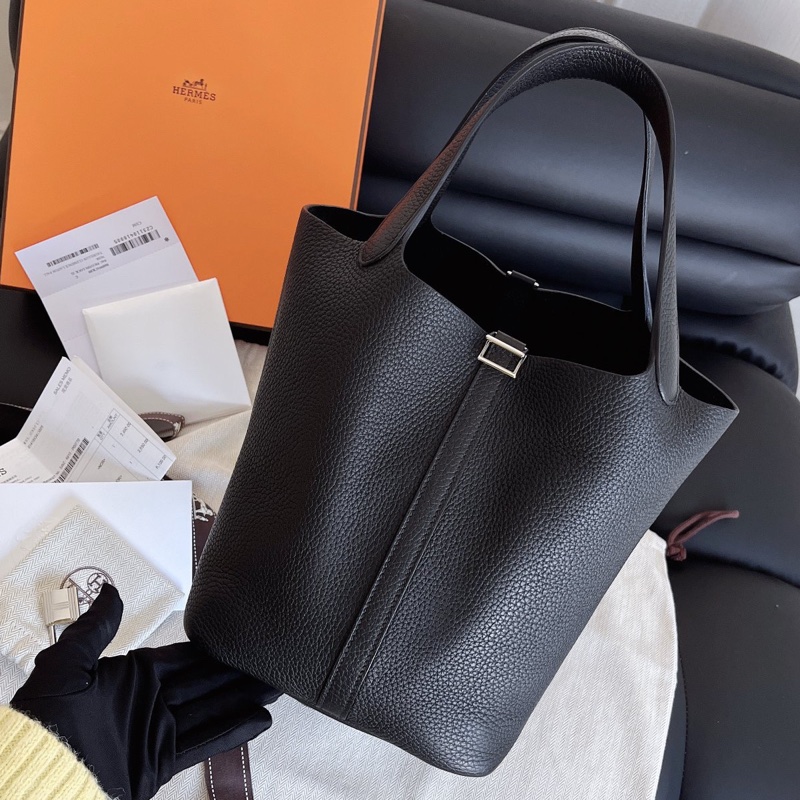 【全新品】Hermes愛馬仕 黑銀手提包水桶包picotin22 Z刻-1