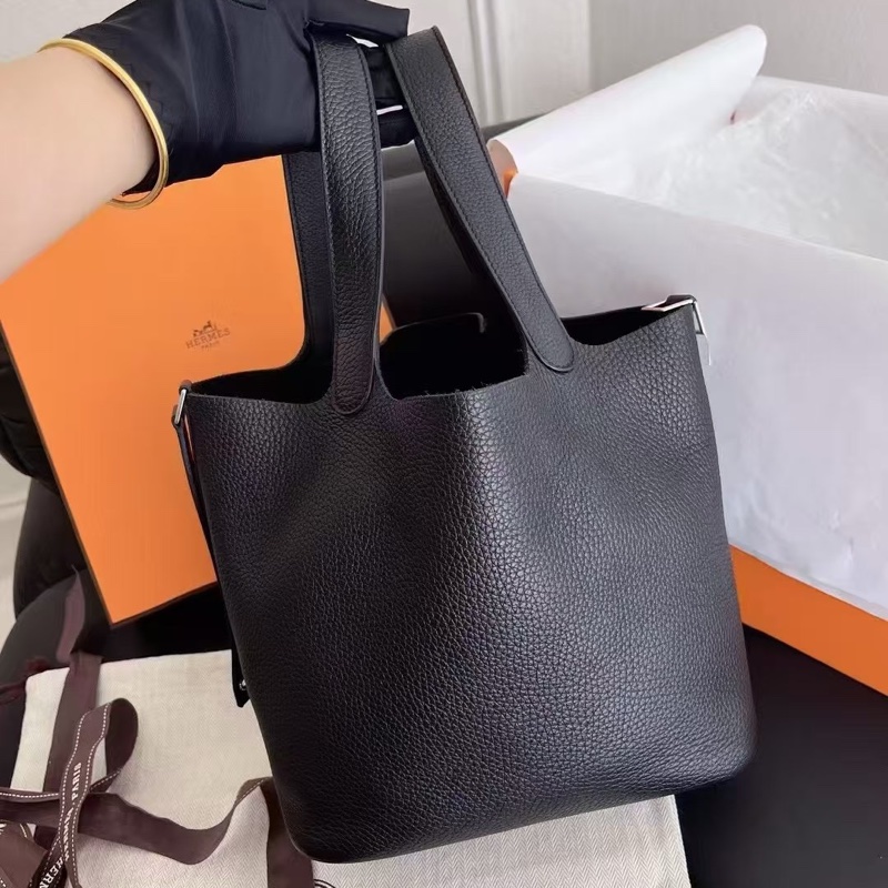 【全新品】Hermes愛馬仕 黑銀手提包水桶包picotin22 Z刻-4