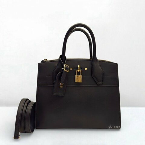 LV 黑牛皮CITY STEAMER金釦手提斜背/M51028