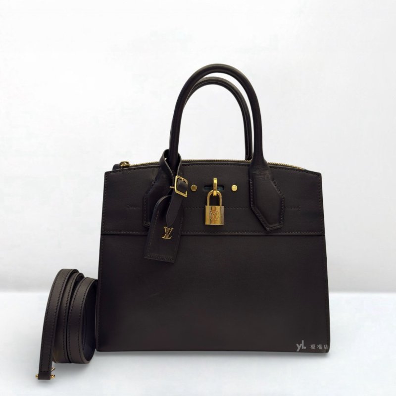 LV 黑牛皮CITY STEAMER金釦手提斜背/M51028-0
