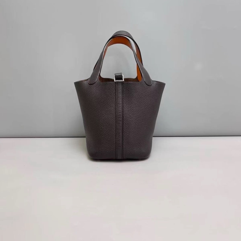 Hermes愛馬仕 Picotin18 深棕色全皮菜籃子-0