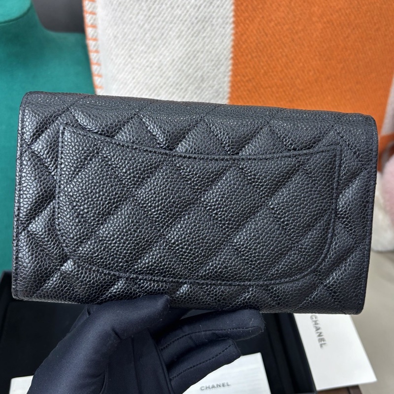 【近新閒置品】Chanel 黑金荔枝皮cf長款三折錢包、長夾-2