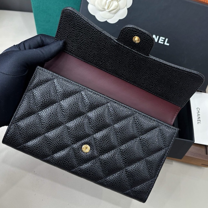 【近新閒置品】Chanel 黑金荔枝皮cf長款三折錢包、長夾-6