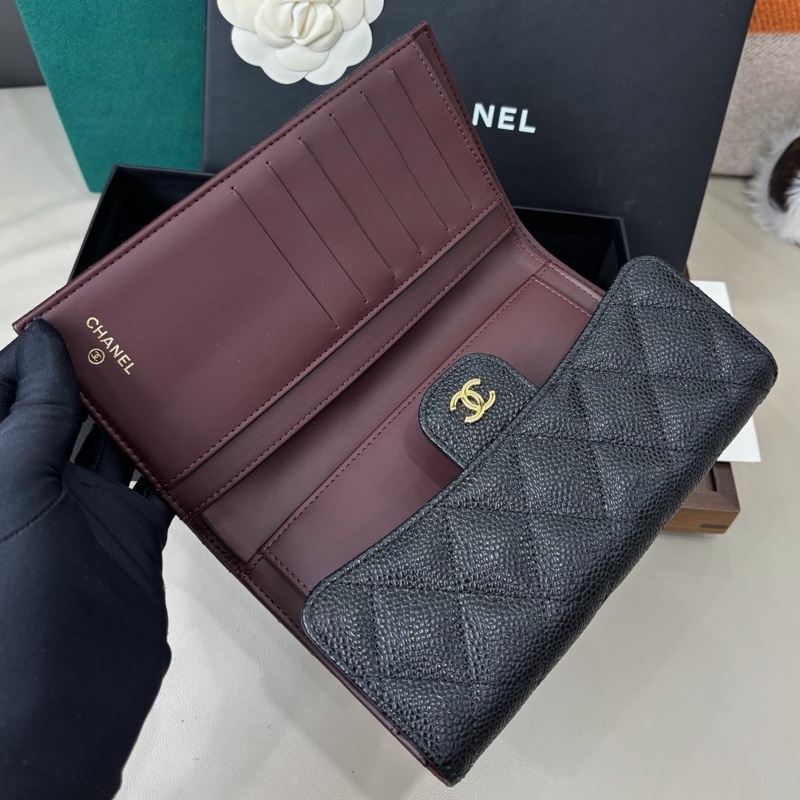 【近新閒置品】Chanel 黑金荔枝皮cf長款三折錢包、長夾-7