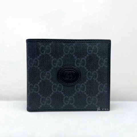 GUCCI短夾 Interlocking黑灰老花對開短夾671652