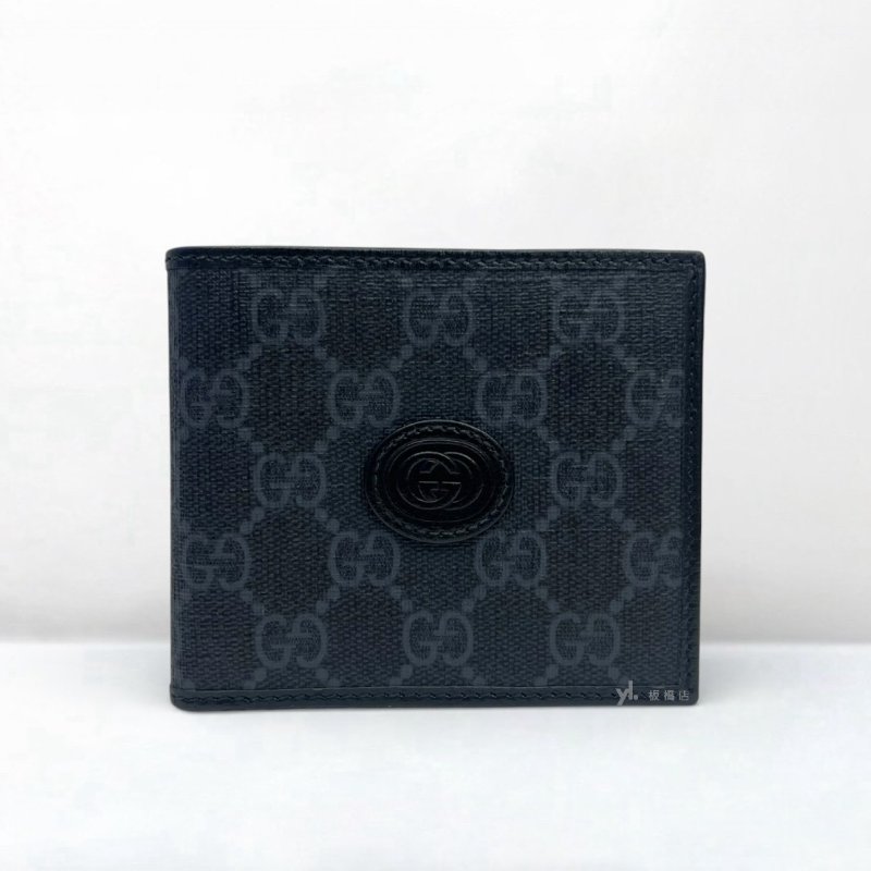 GUCCI短夾 Interlocking黑灰老花對開短夾671652-0