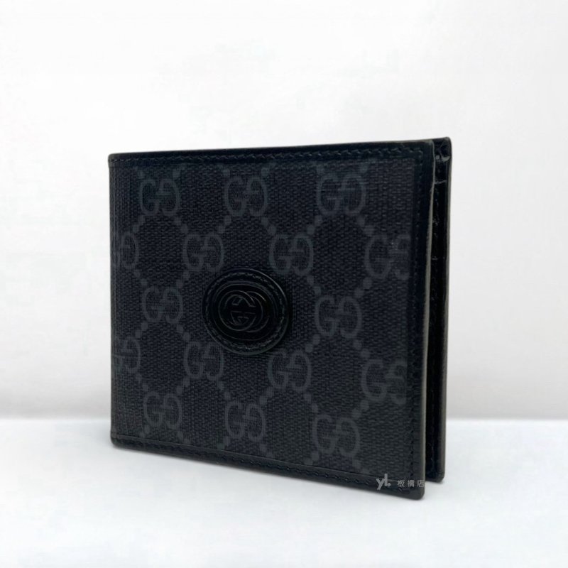 GUCCI短夾 Interlocking黑灰老花對開短夾671652-2