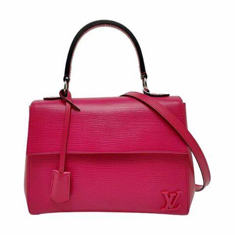 LOUIS VUITTON CLUNYBB玫紅色EPI牛皮水波紋克魯尼單肩包手提包斜挎包銀色五金可拆卸肩帶