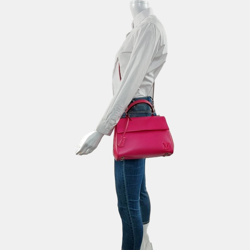 LOUIS VUITTON CLUNYBB玫紅色EPI牛皮水波紋克魯尼單肩包手提包斜挎包銀色五金可拆卸肩帶-1