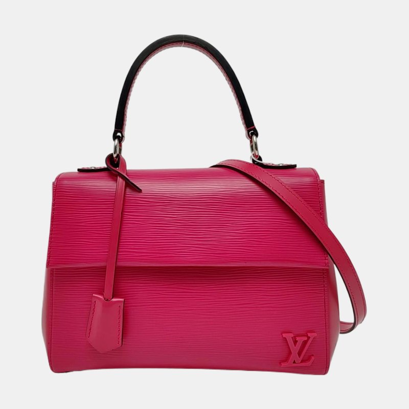 LOUIS VUITTON CLUNYBB玫紅色EPI牛皮水波紋克魯尼單肩包手提包斜挎包銀色五金可拆卸肩帶-7