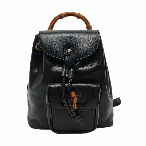 GUCCI黑色牛皮竹節竹節包雙肩包金色五金