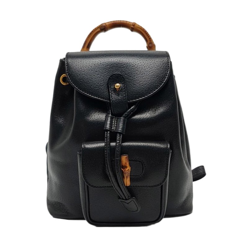 GUCCI黑色牛皮竹節竹節包雙肩包金色五金-0