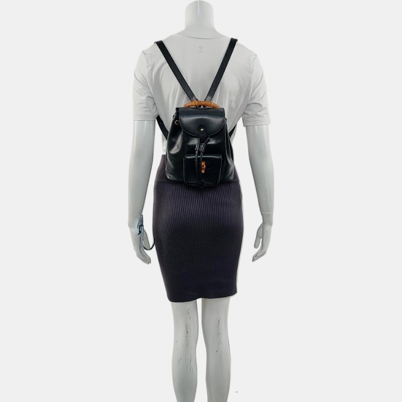 GUCCI黑色牛皮竹節竹節包雙肩包金色五金-1