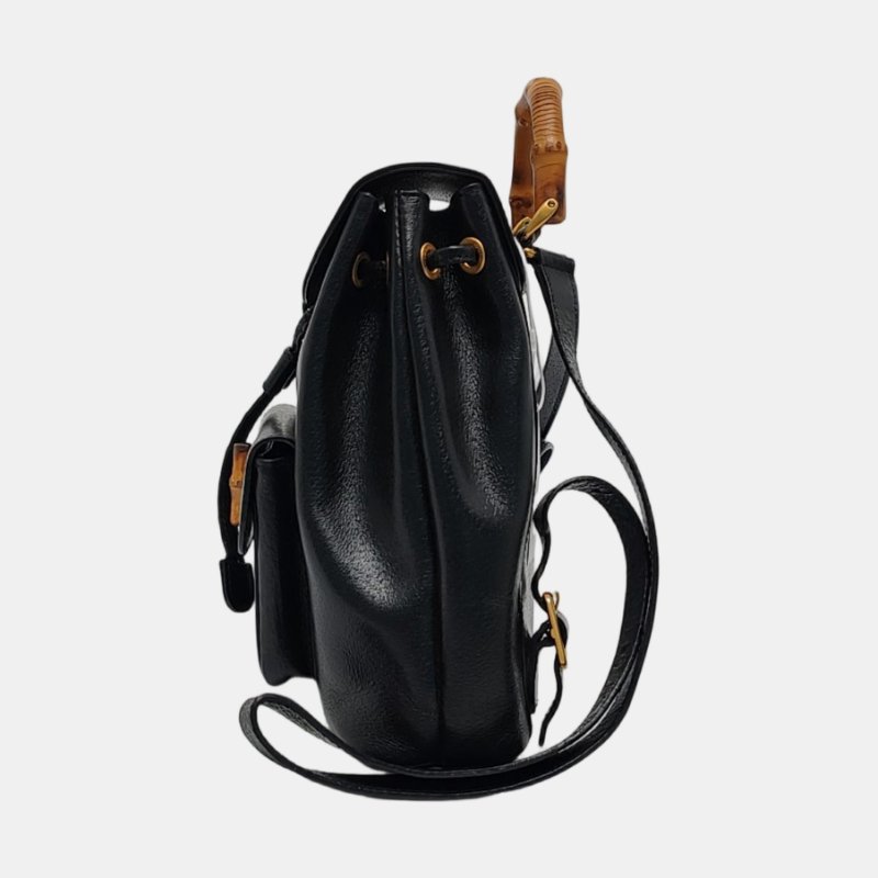 GUCCI黑色牛皮竹節竹節包雙肩包金色五金-2