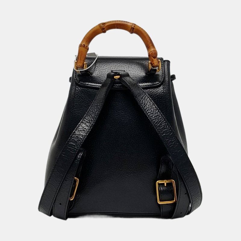 GUCCI黑色牛皮竹節竹節包雙肩包金色五金-4