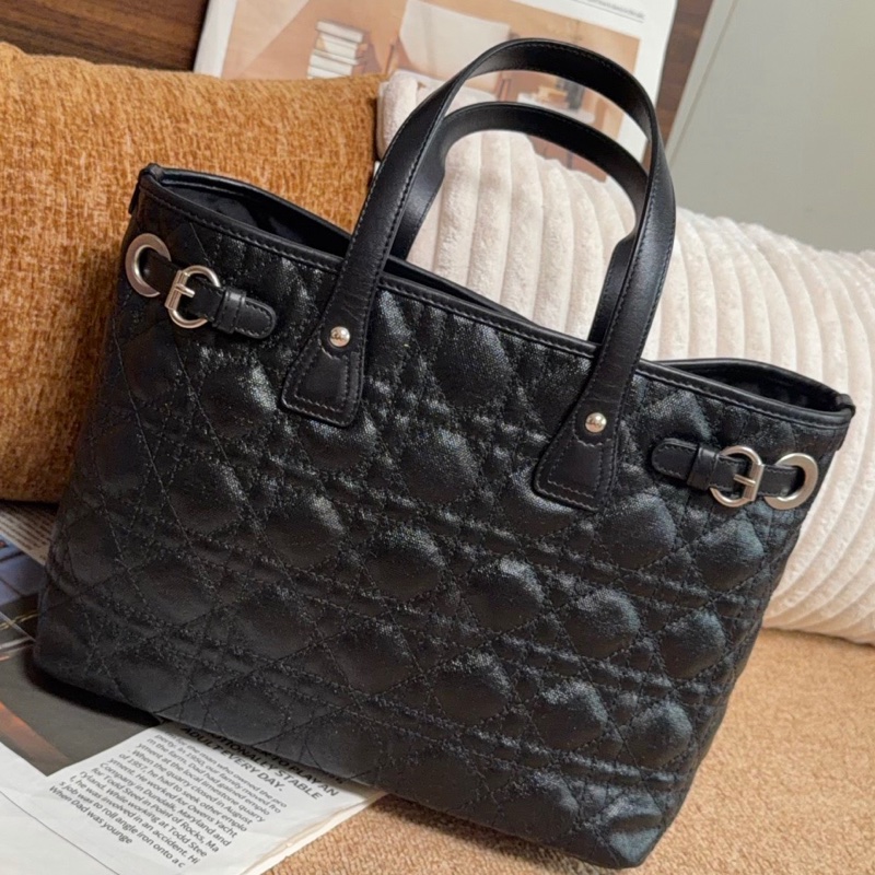 【近新閒置品】Dior迪奧 黑銀五格牛皮小號土著一代托特手提包-1