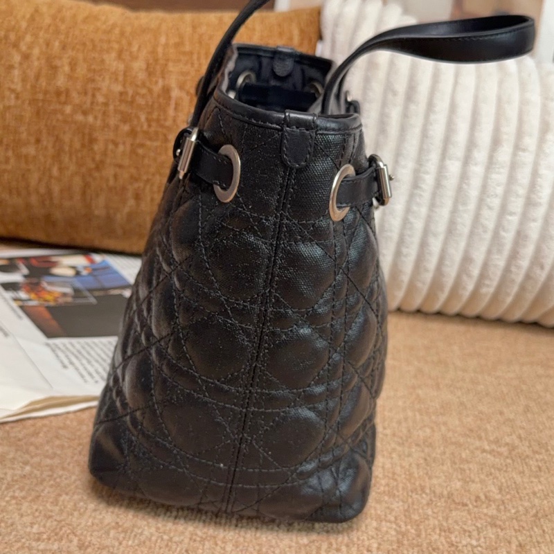 【近新閒置品】Dior迪奧 黑銀五格牛皮小號土著一代托特手提包-2