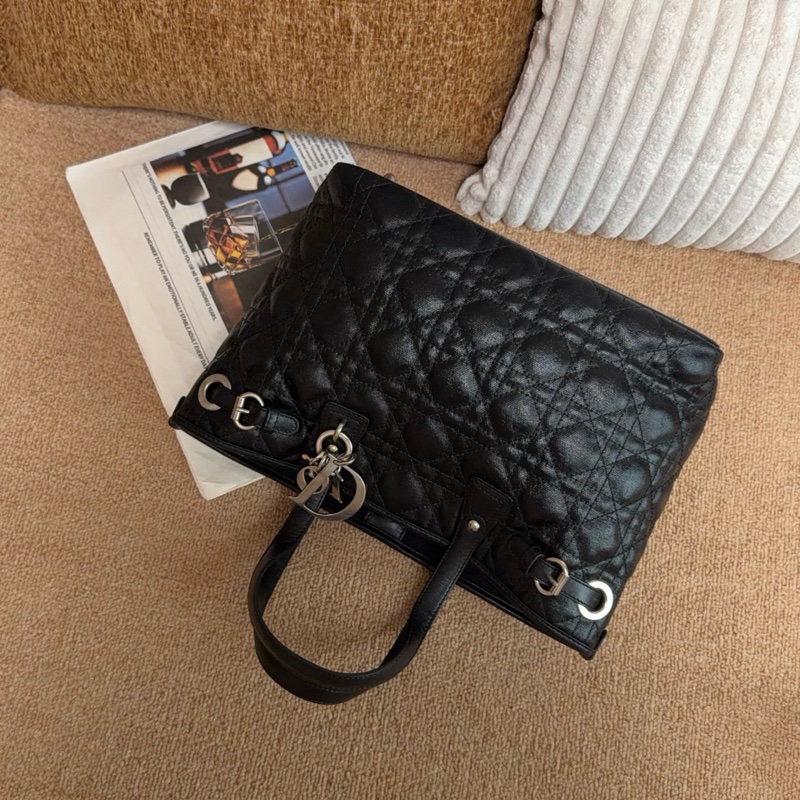 【近新閒置品】Dior迪奧 黑銀五格牛皮小號土著一代托特手提包-7