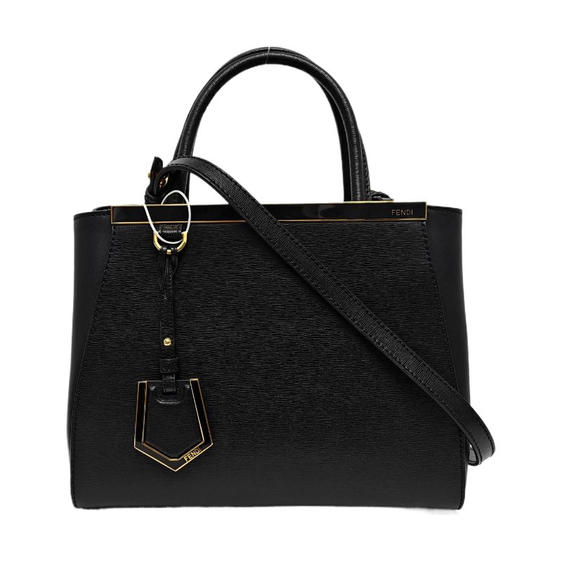 FENDI 2 Jours 小號黑色牛皮壓紋單肩包手提包斜挎包金色五金可拆卸肩帶-0