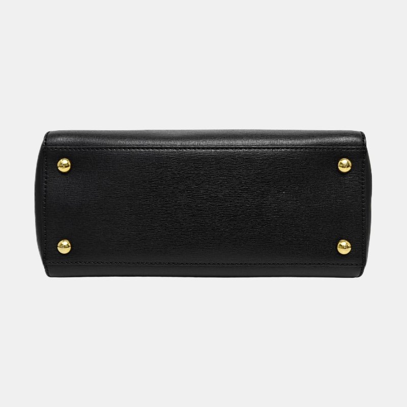 FENDI 2 Jours 小號黑色牛皮壓紋單肩包手提包斜挎包金色五金可拆卸肩帶-5