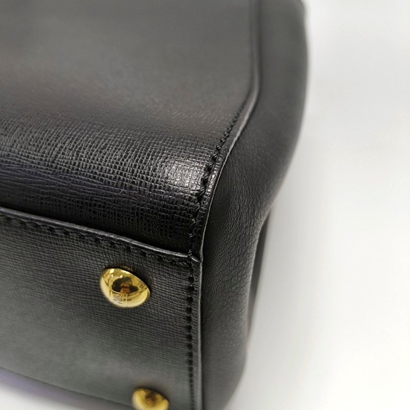 FENDI 2 Jours 小號黑色牛皮壓紋單肩包手提包斜挎包金色五金可拆卸肩帶-10