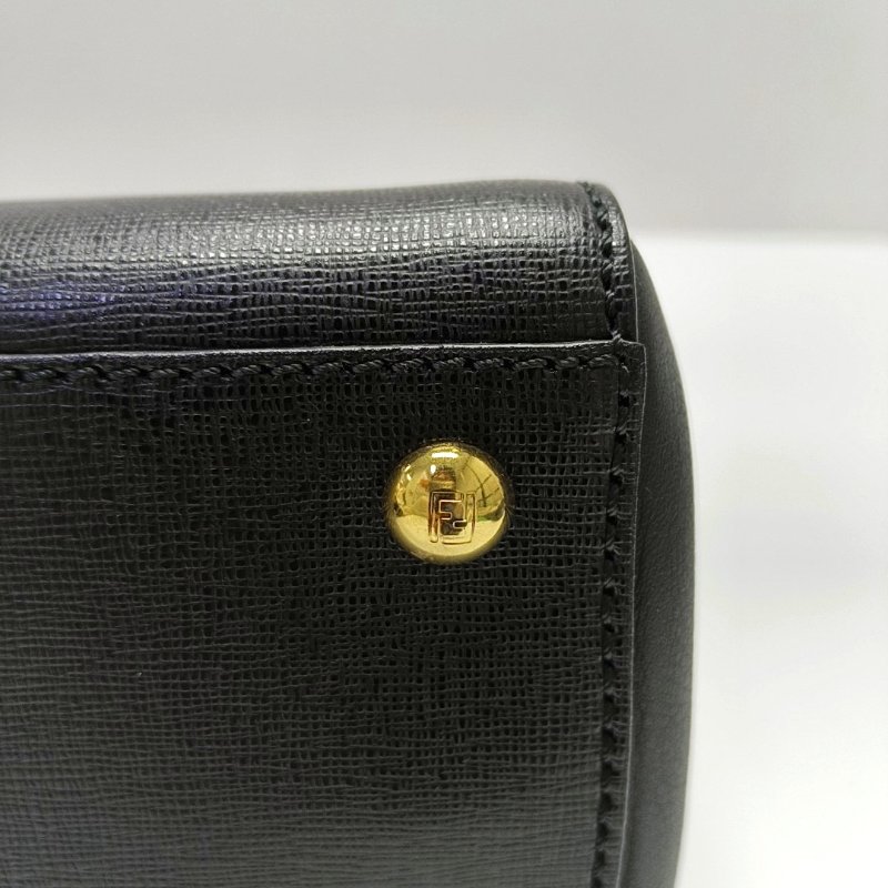FENDI 2 Jours 小號黑色牛皮壓紋單肩包手提包斜挎包金色五金可拆卸肩帶-11