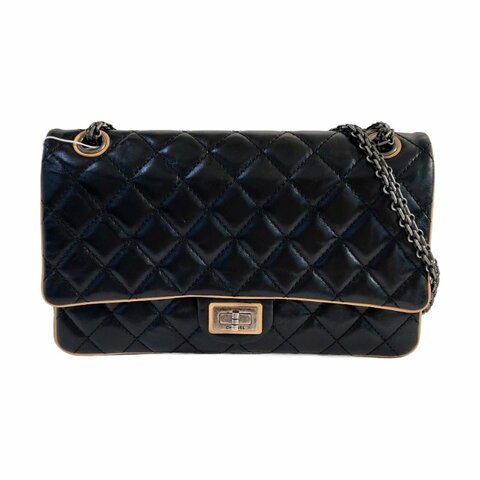 CHANEL 2.55 黑色牛皮菱格紋絎縫單肩包斜挎包釕色五金17開