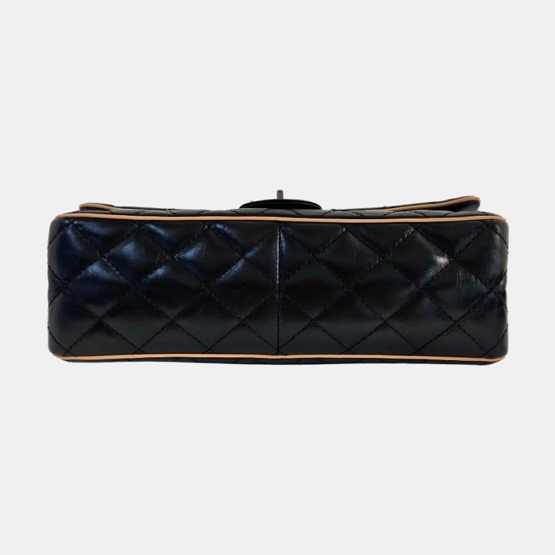 CHANEL 2.55 黑色牛皮菱格紋絎縫單肩包斜挎包釕色五金17開-5