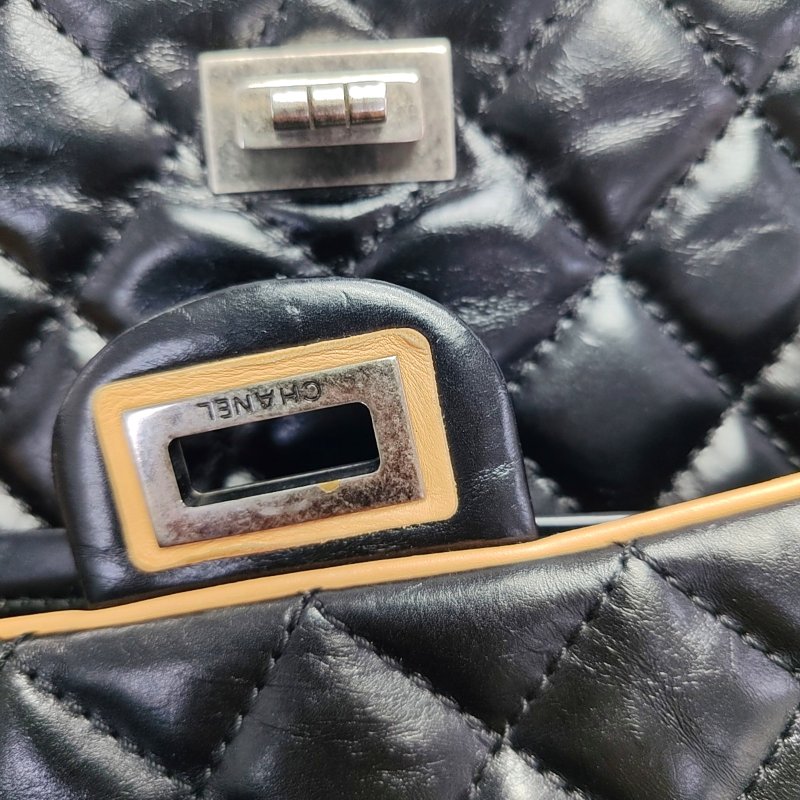 CHANEL 2.55 黑色牛皮菱格紋絎縫單肩包斜挎包釕色五金17開-8