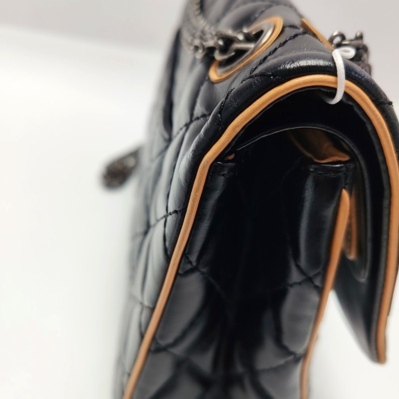 CHANEL 2.55 黑色牛皮菱格紋絎縫單肩包斜挎包釕色五金17開-10