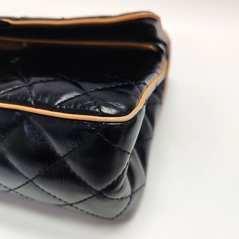 CHANEL 2.55 黑色牛皮菱格紋絎縫單肩包斜挎包釕色五金17開-12