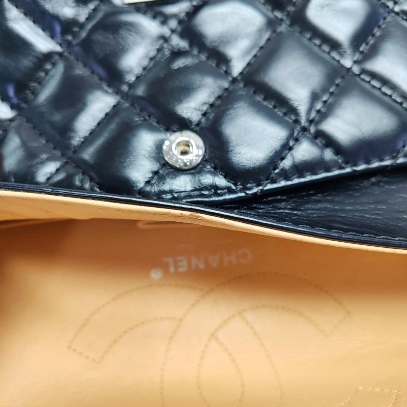 CHANEL 2.55 黑色牛皮菱格紋絎縫單肩包斜挎包釕色五金17開-14