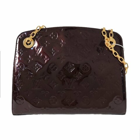 LOUIS VUITTON酒紅色漆皮老花壓紋單肩包金色五金