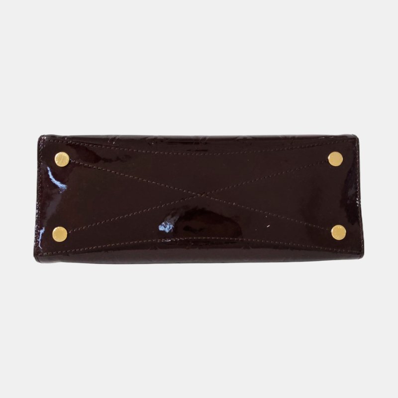 LOUIS VUITTON酒紅色漆皮老花壓紋單肩包金色五金-5