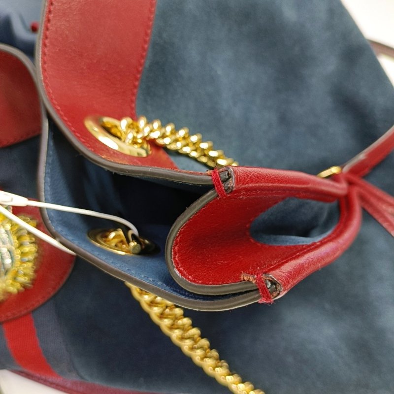 GUCCI Rajah大號深藍色絨面革條紋織帶虎頭單肩包手提包金色五金子袋2條可拆卸肩帶-13