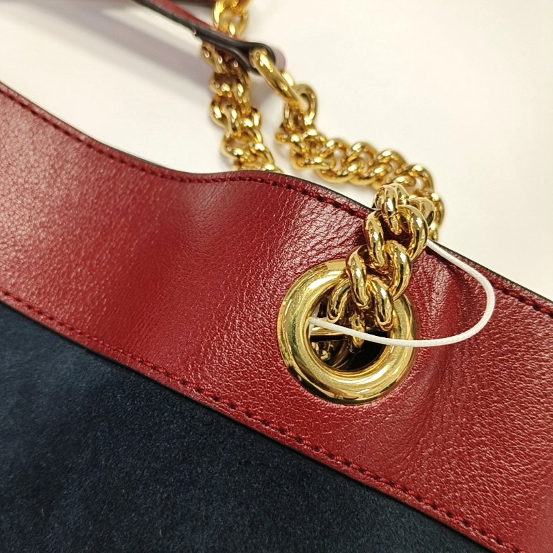 GUCCI Rajah大號深藍色絨面革條紋織帶虎頭單肩包手提包金色五金子袋2條可拆卸肩帶-15