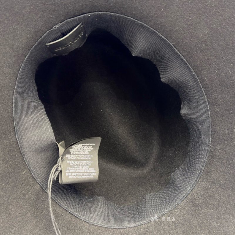 YSL帽子 Nina黑色皮革飾邊棉氈紳士帽-5