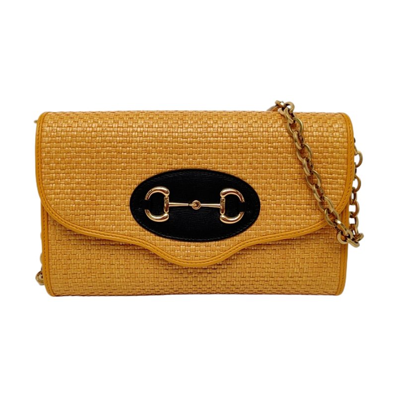 GUCCI Horsebit 1955小號黃色織物馬銜扣單肩包斜挎包金色五金可拆卸肩帶9.8新-0