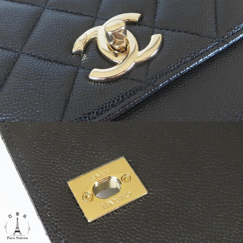 【巴黎站二手名牌專賣店】*現貨*CHANEL 香奈兒 真品* 黑色荔枝皮革淡金雙C大郵差包 手提兩用包-6