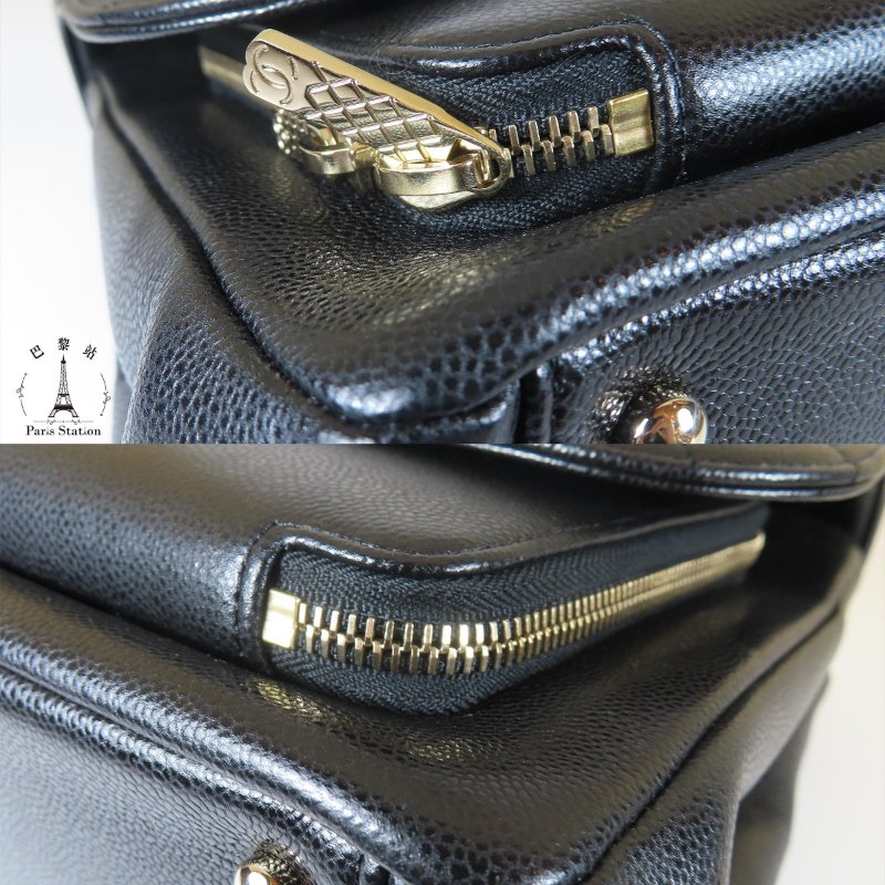 【巴黎站二手名牌專賣店】*現貨*CHANEL 香奈兒 真品* 黑色荔枝皮革淡金雙C大郵差包 手提兩用包-7