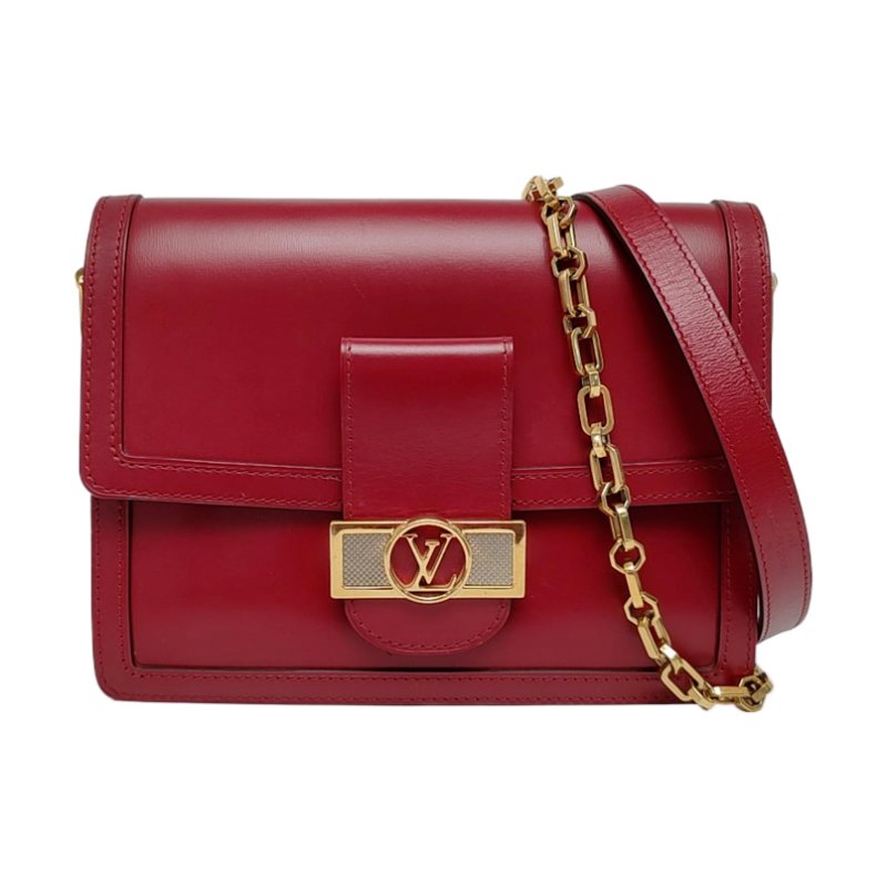 LOUIS VUITTON DAUPHINE中號紅色牛皮達芙妮單肩包斜挎包金色五金2條可拆卸肩帶-0