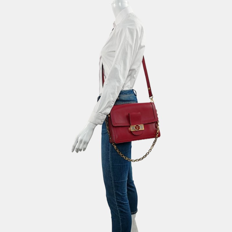 LOUIS VUITTON DAUPHINE中號紅色牛皮達芙妮單肩包斜挎包金色五金2條可拆卸肩帶-1