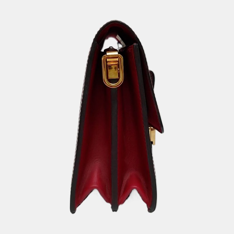 LOUIS VUITTON DAUPHINE中號紅色牛皮達芙妮單肩包斜挎包金色五金2條可拆卸肩帶-3