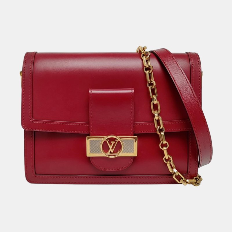 LOUIS VUITTON DAUPHINE中號紅色牛皮達芙妮單肩包斜挎包金色五金2條可拆卸肩帶-7