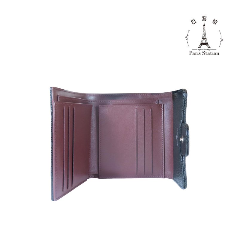 【巴黎站二手名牌專賣店】*現貨*CHANEL香奈兒真品*黑色菱格紋荔枝皮革銀雙C三折短夾-3