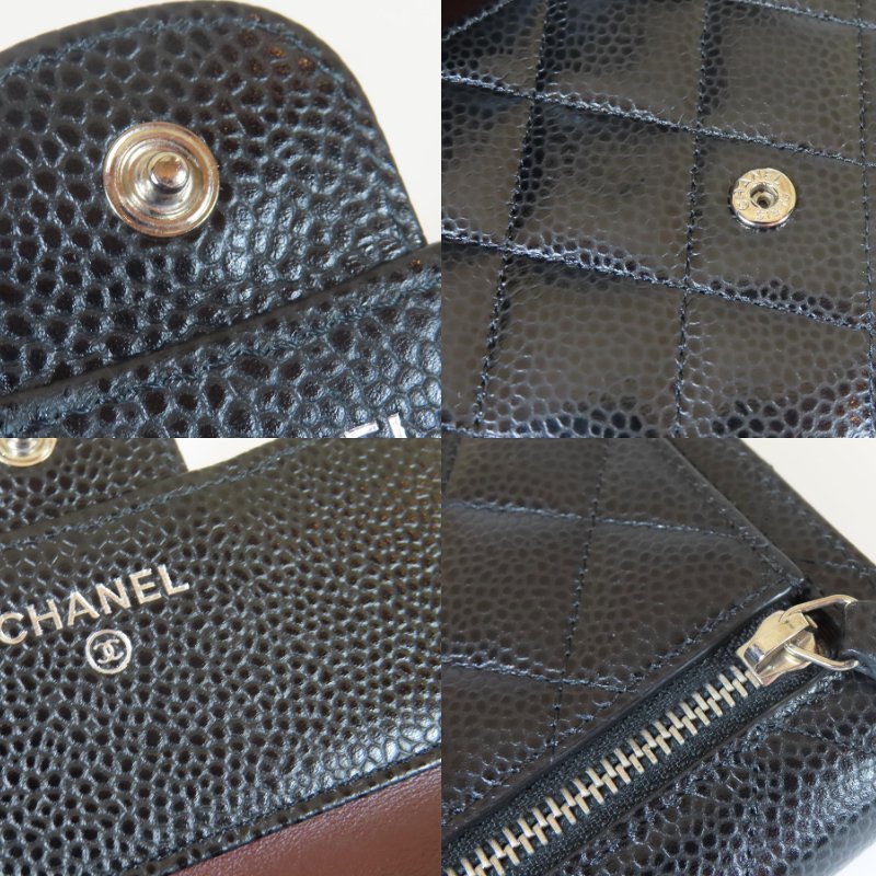 【巴黎站二手名牌專賣店】*現貨*CHANEL香奈兒真品*黑色菱格紋荔枝皮革銀雙C三折短夾-5